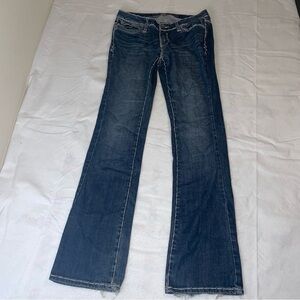 VTG Luxirie Dark Wash 7/28 White Embroidered Bootcut Y2K Jeans